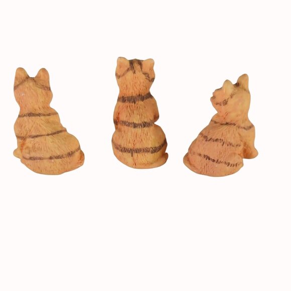 Vintage Orange Tabby Cat Resin Miniature Figurines Set Of 3 - Picture 2 of 4